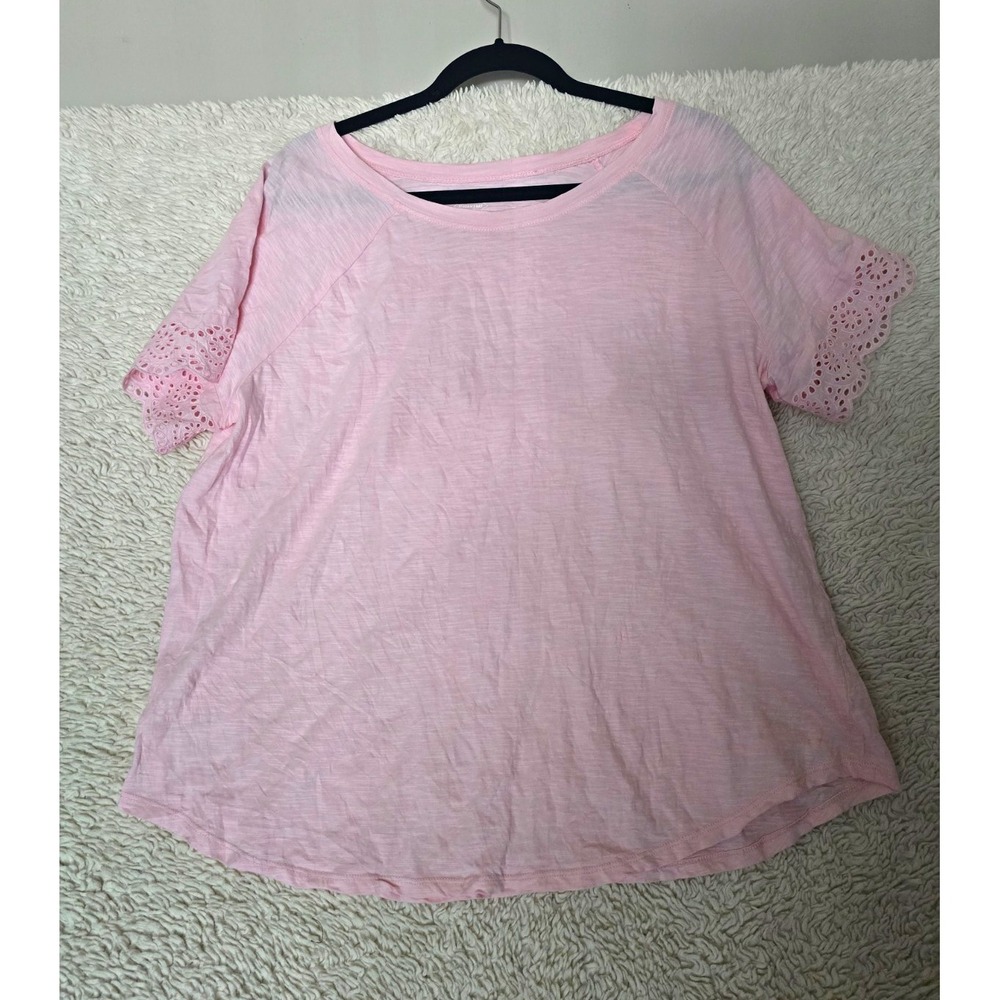st john s ybay Pink Eyelet Short Sleeve Round Neck Pullover T-Shirt XL
